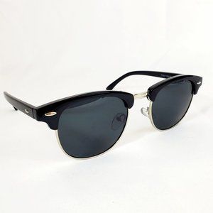 Retro Black & Silver Half Rim Clubmaster Black Polarized Lens Sunglasses ES1385